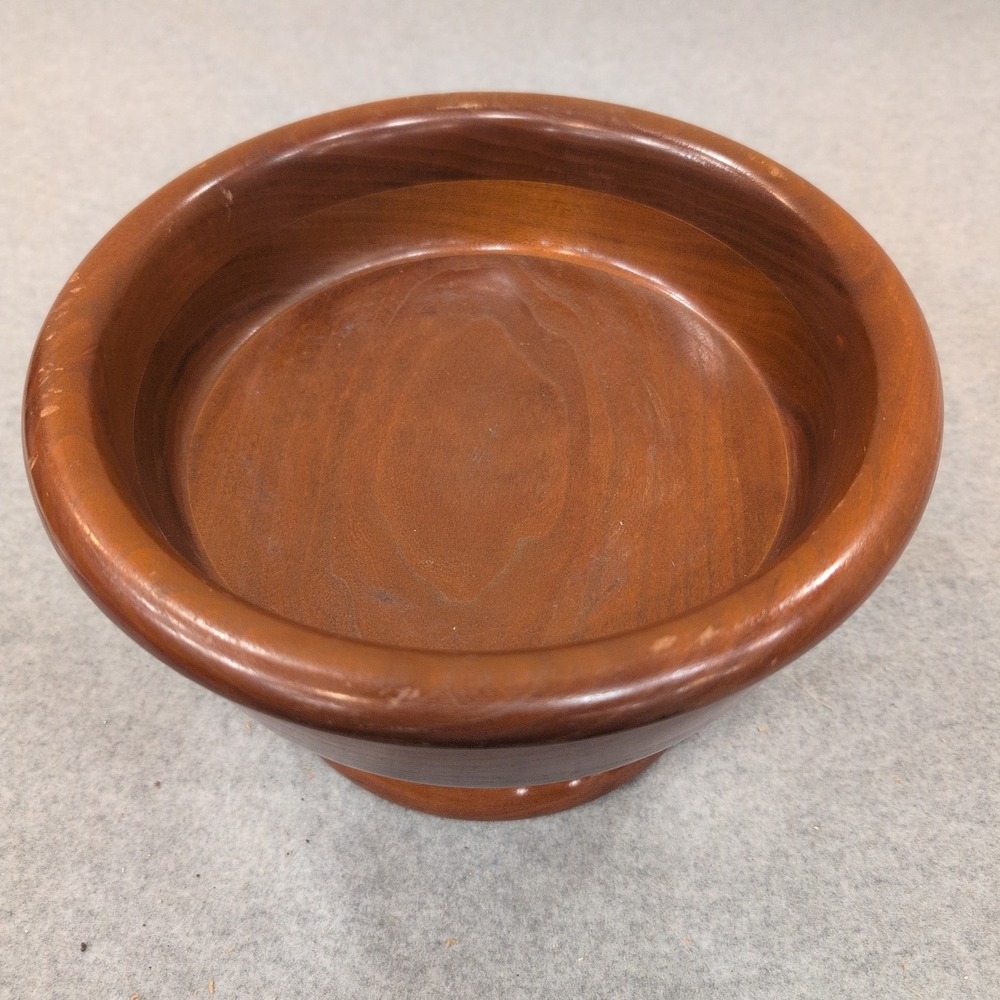 Handcrafted Pedestal Wood Bowl Footed Decorative‎ Centerpiece Dish Brown - Picture 2 of 7